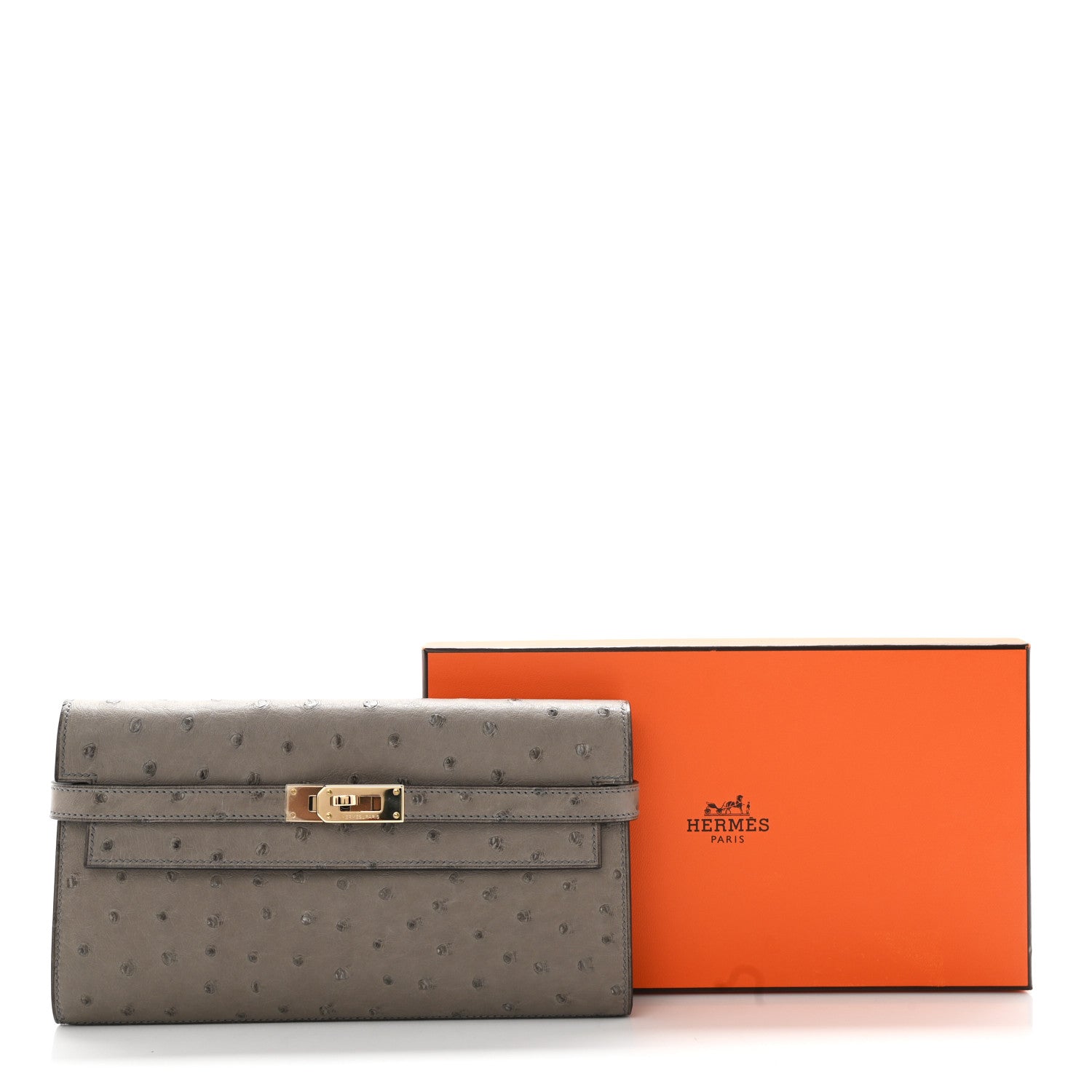 Hermes Ostrich Kelly Longue Wallet Gris Tourterelle 7 of 7