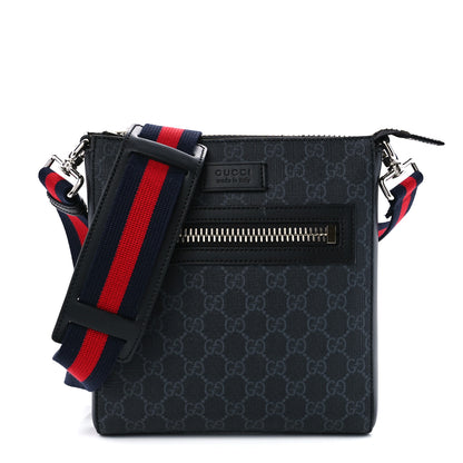 Gucci GG Supreme Monogram Web Small Flat Messenger Bag Black Grey 1 of 13