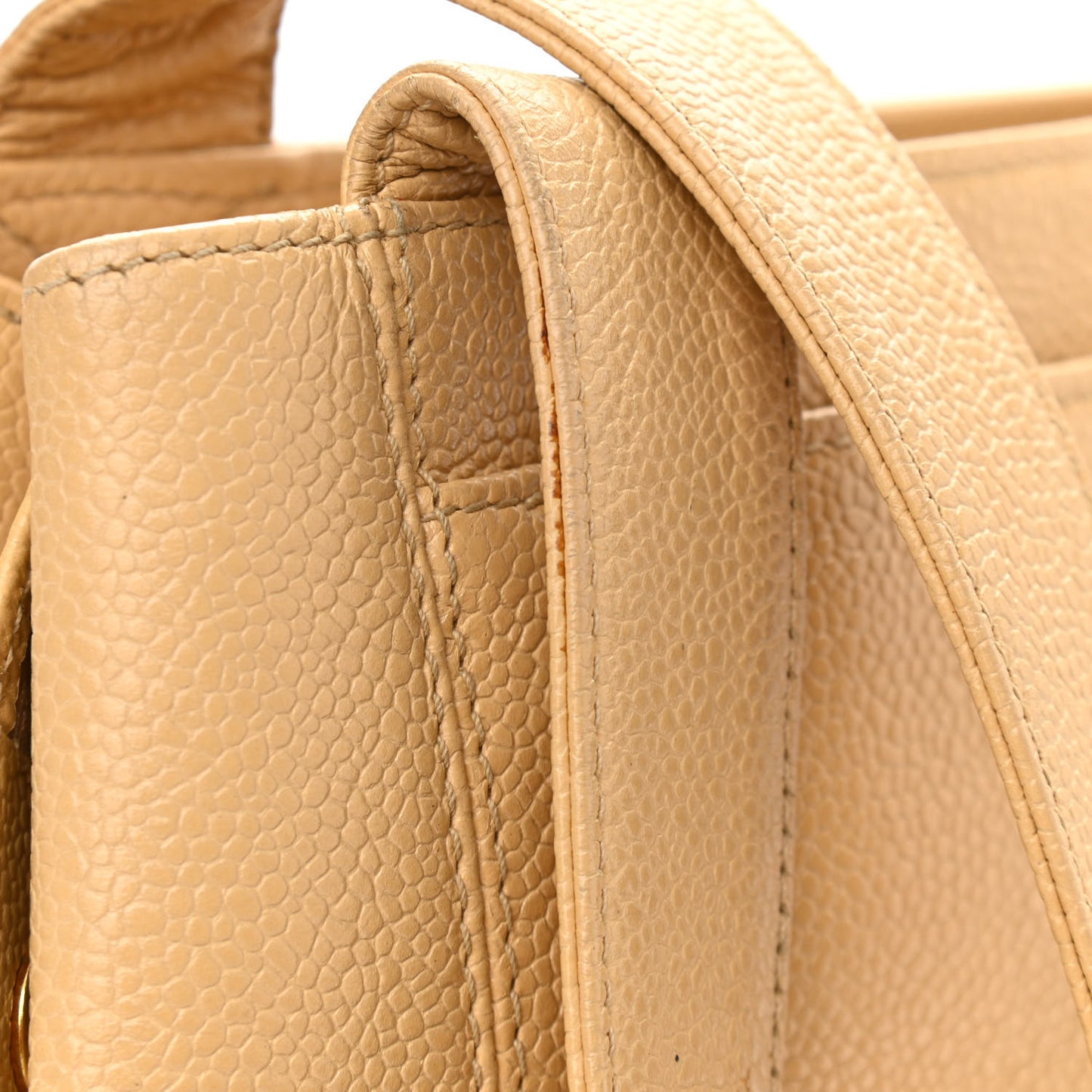 Caviar Logo Shoulder Bag Beige