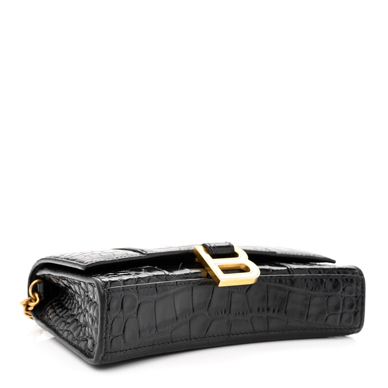 Balenciaga Shiny Calfskin Crocodile Embossed Hourglass Chain Bag Black 4 of 11