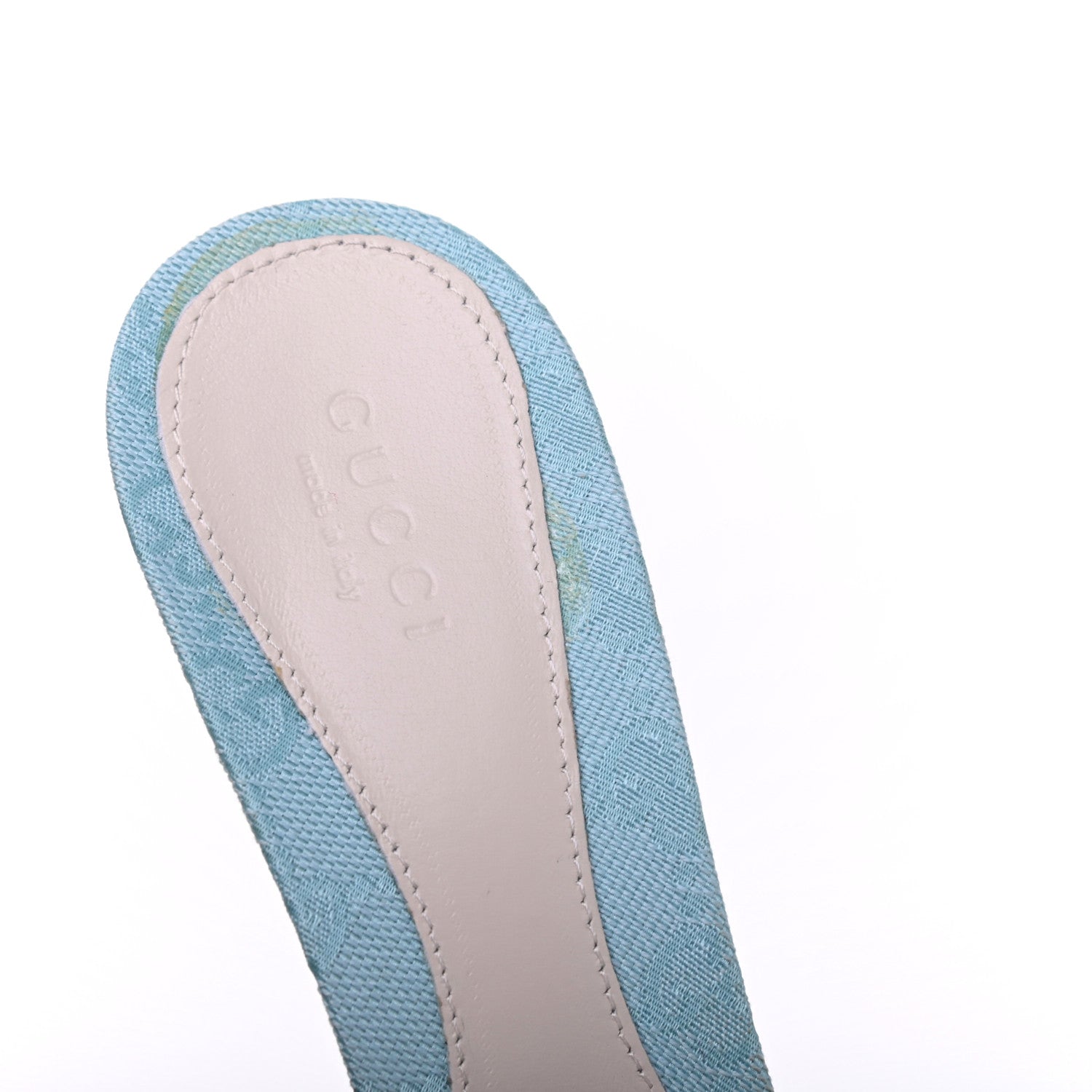 Gucci Monogram Mid Heel Slides 37.5 Sea Blue 10 of 11