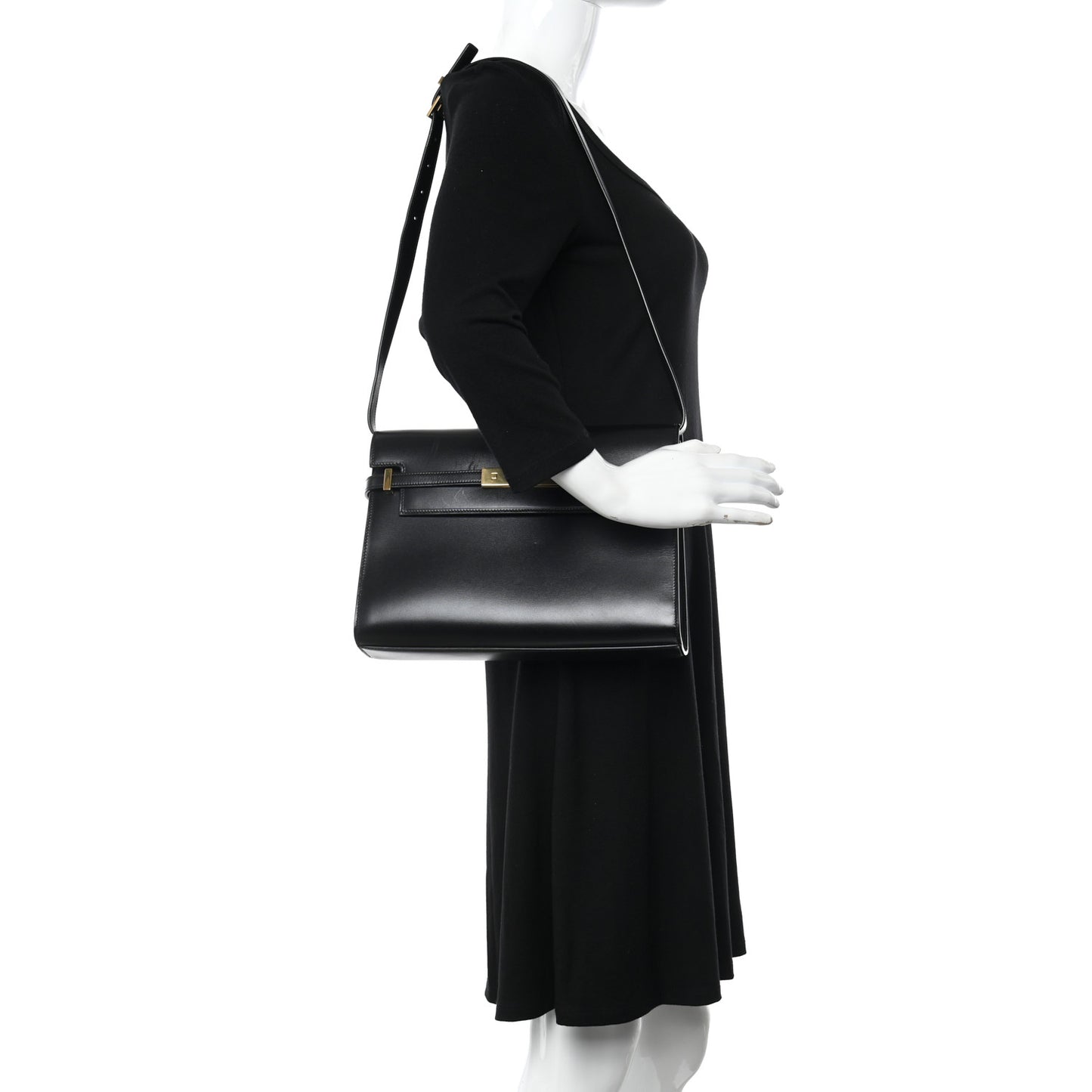 Smooth Calfskin Manhattan Shoulder Bag Black