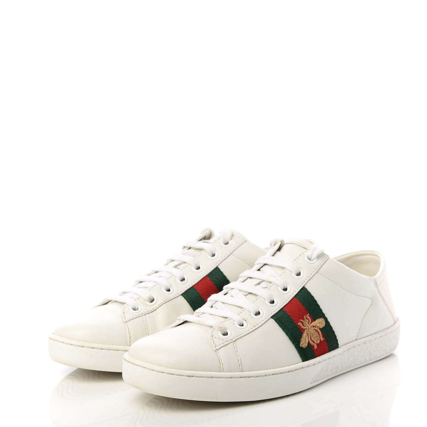 Calfskin Web Bee Embroidered Womens Ace Sneakers 37 White Green