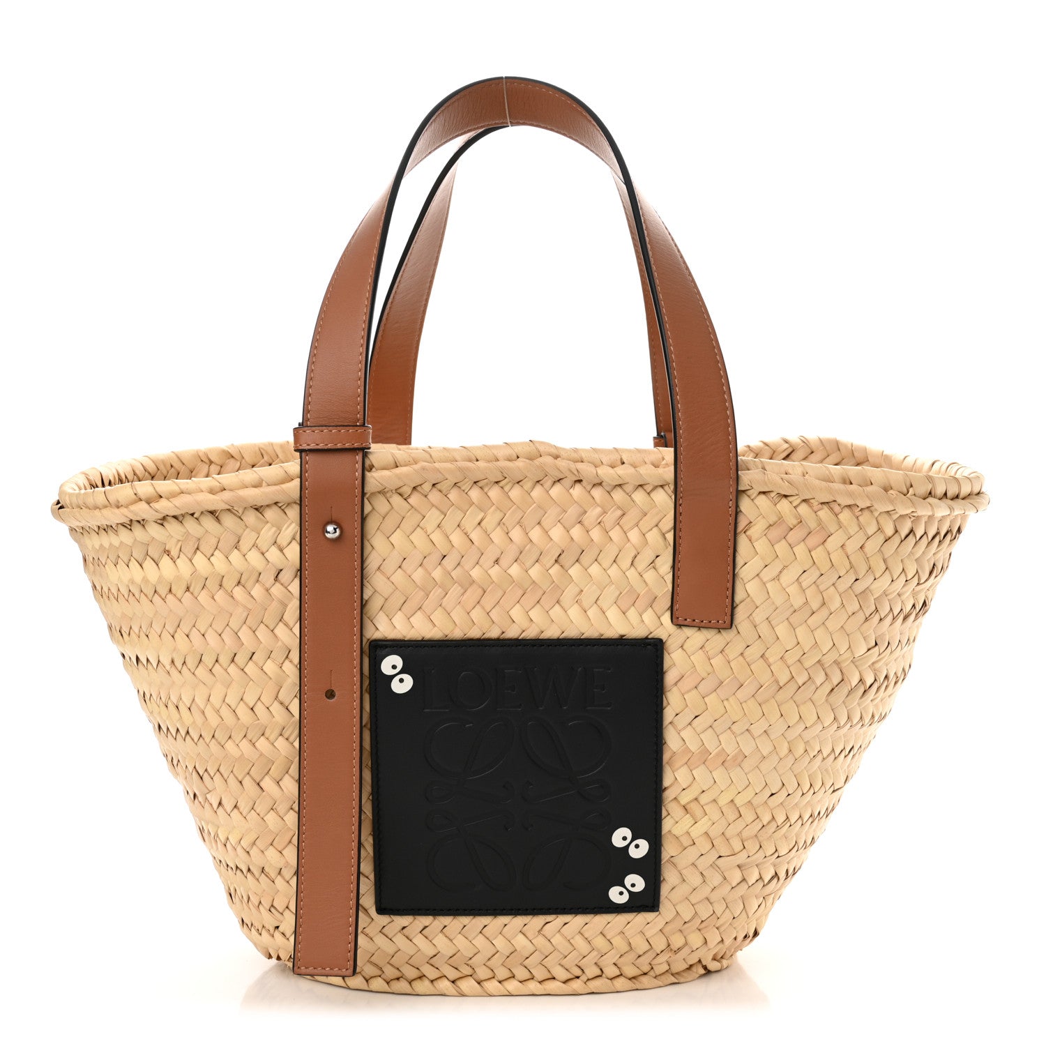 Loewe X MY NEIGHBOR TOTORO Raffia Dust Bunnies Basket Tote Bag Black Tan 1 of 15