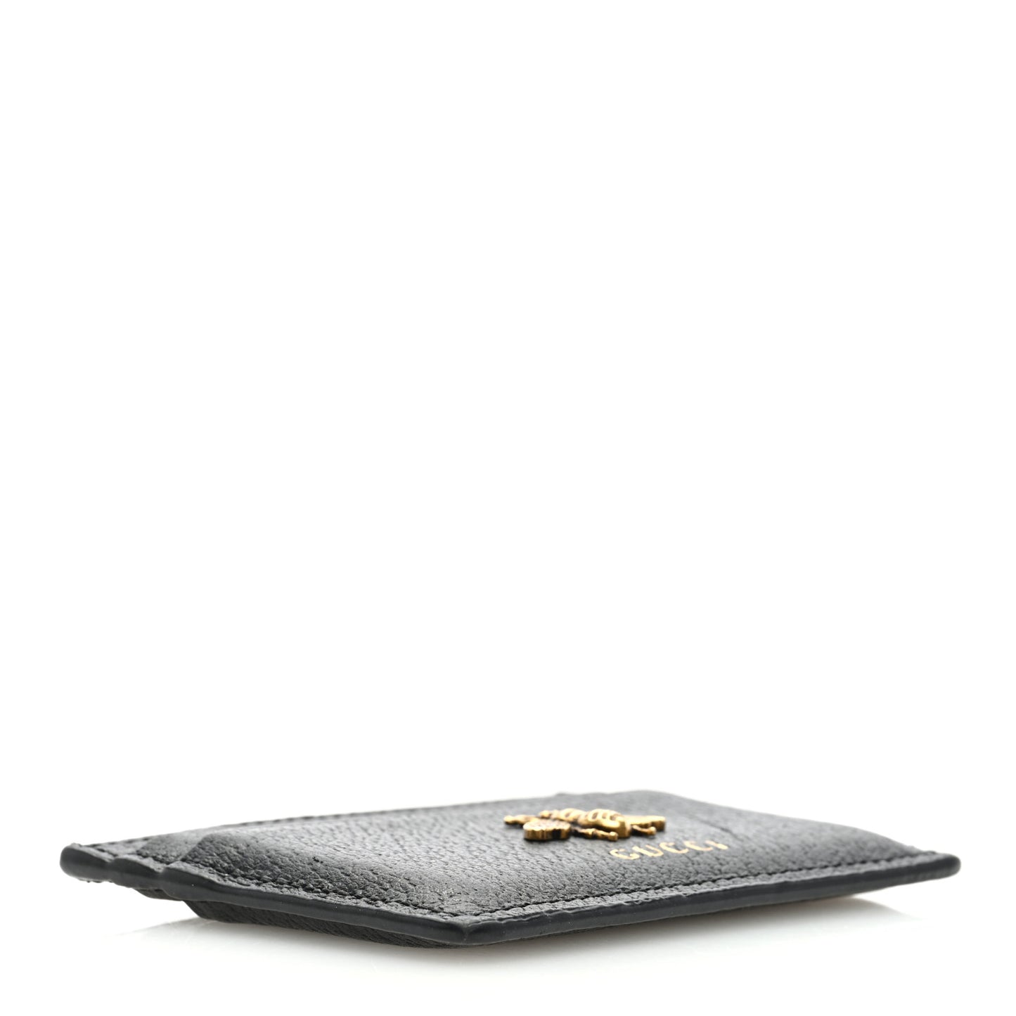 Pebbled Calfskin Animalier Card Holder Black