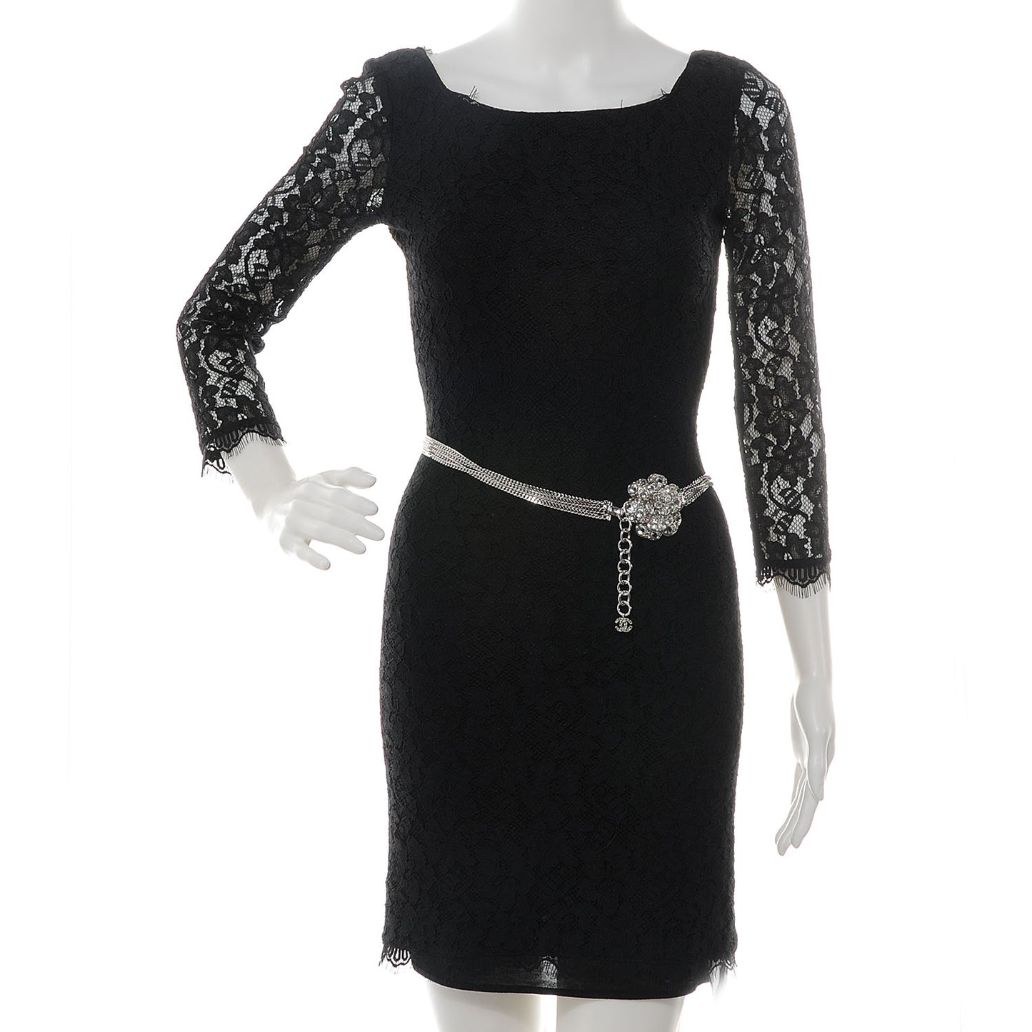 Chain CC Crystal Camellia Belt Silver