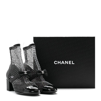 Chanel Resille Strass Kid Suede Patent Mary Jane Short Boots 40 Black 8 of 8