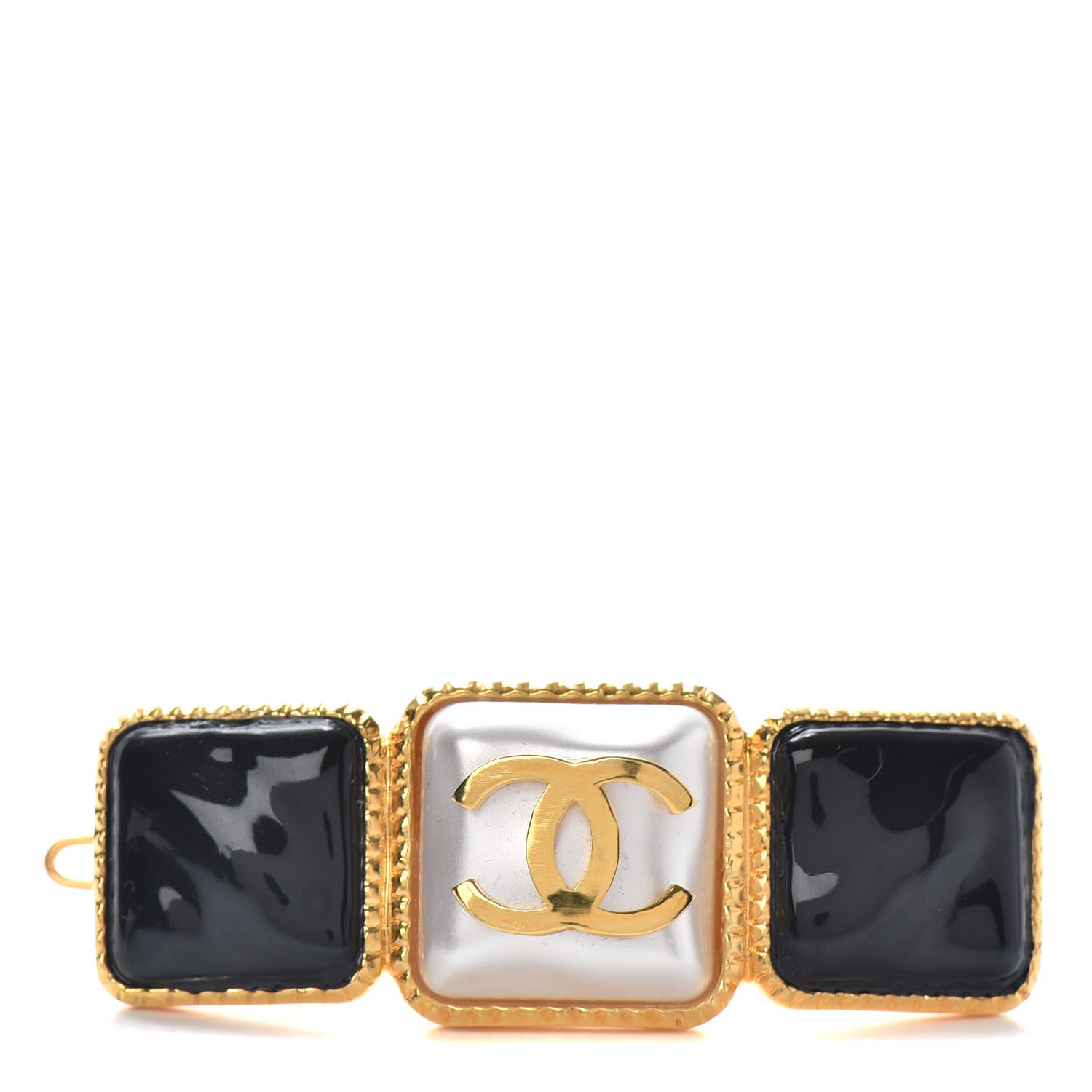 Chanel Pearl Resin Obazine CC Hair Clip Barrette Gold Black 1 of 3