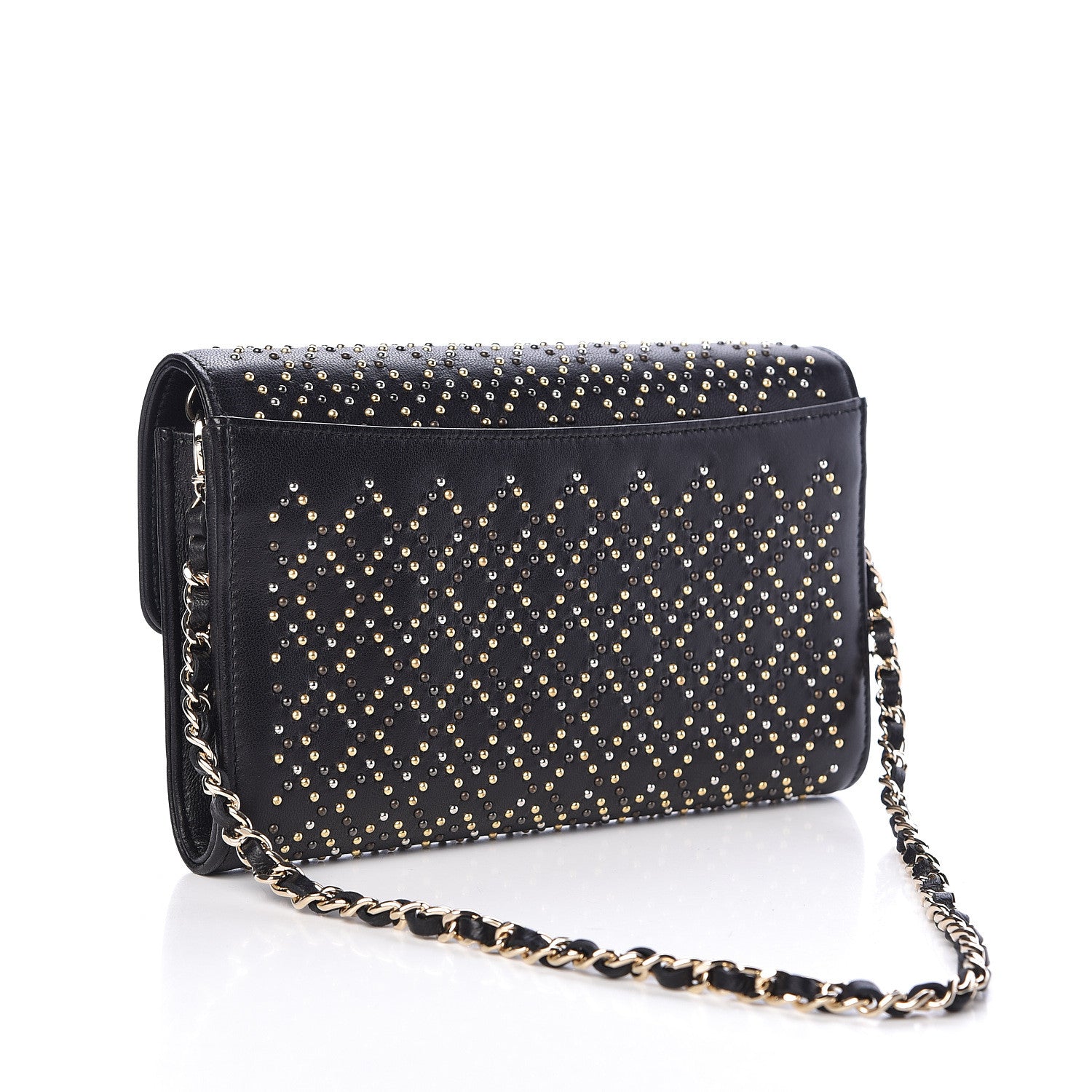 Chanel Lambskin Studded Chain Wallet Black 4 of 12