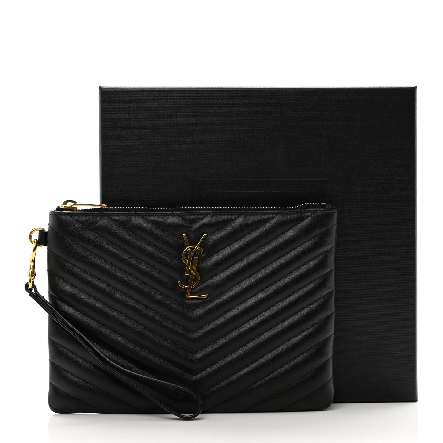 Calfskin Matelasse Chevron Monogram A5 Wristlet Black