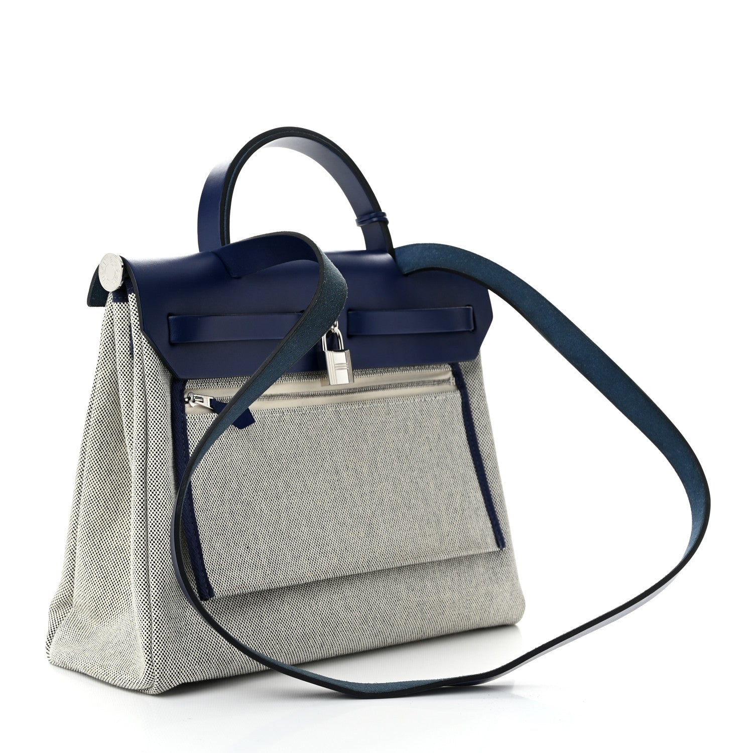 Hermes Vache Hunter Toile H Brides de Gala Herbag Zip Retourne 31 PM Bleu De France Ecru Black 4 of 11