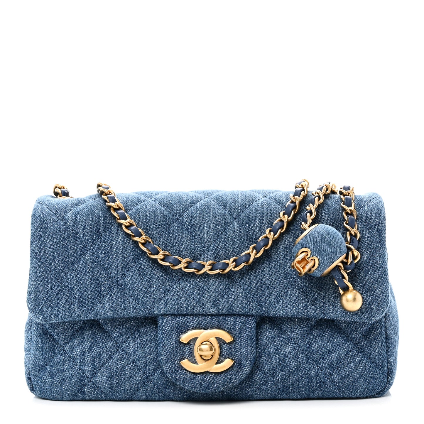 Denim Quilted Mini Pearl Crush Rectangular Flap Blue