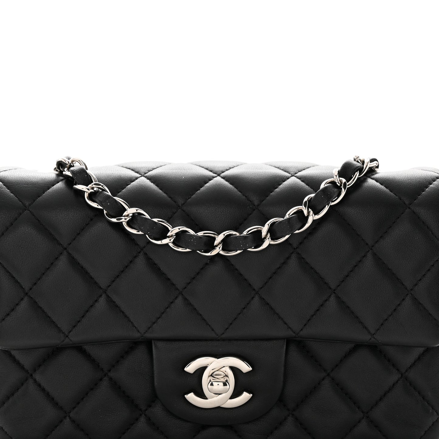Lambskin Quilted Mini Rectangular Flap Black