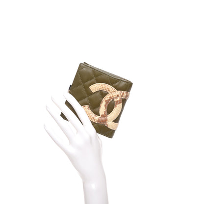 Chanel Calfskin Python Quilted Cambon Bi-Fold Wallet Khaki 2 of 12