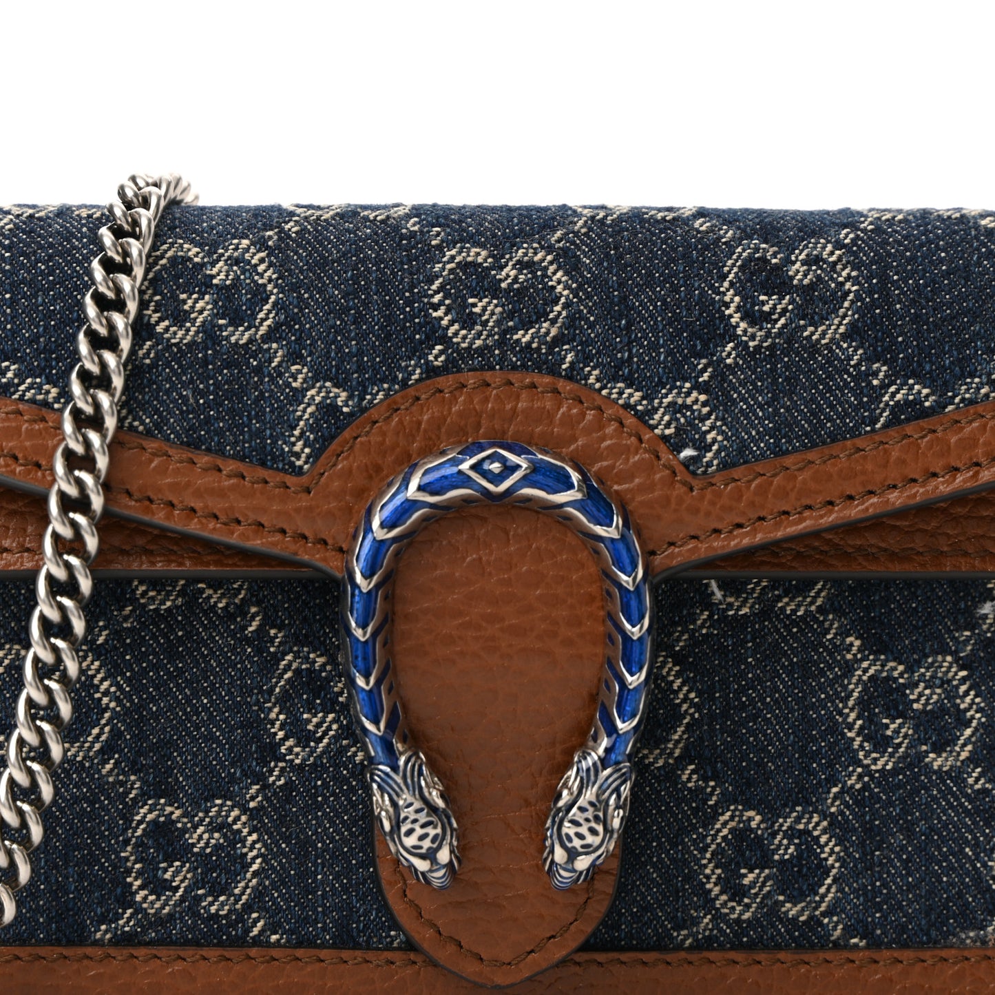 New Denim GG Monogram Dollar Calfskin Enamel Super Mini Dionysus Shoulder Bag Blue Tea Cuir Epilog Electric Blue