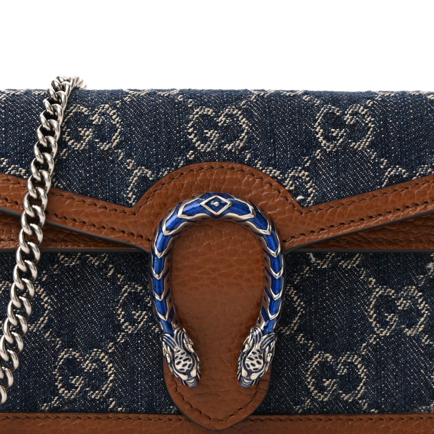 Gucci New Denim GG Monogram Dollar Calfskin Enamel Super Mini Dionysus Shoulder Bag Blue Tea Cuir Epilog Electric Blue 7 of 10