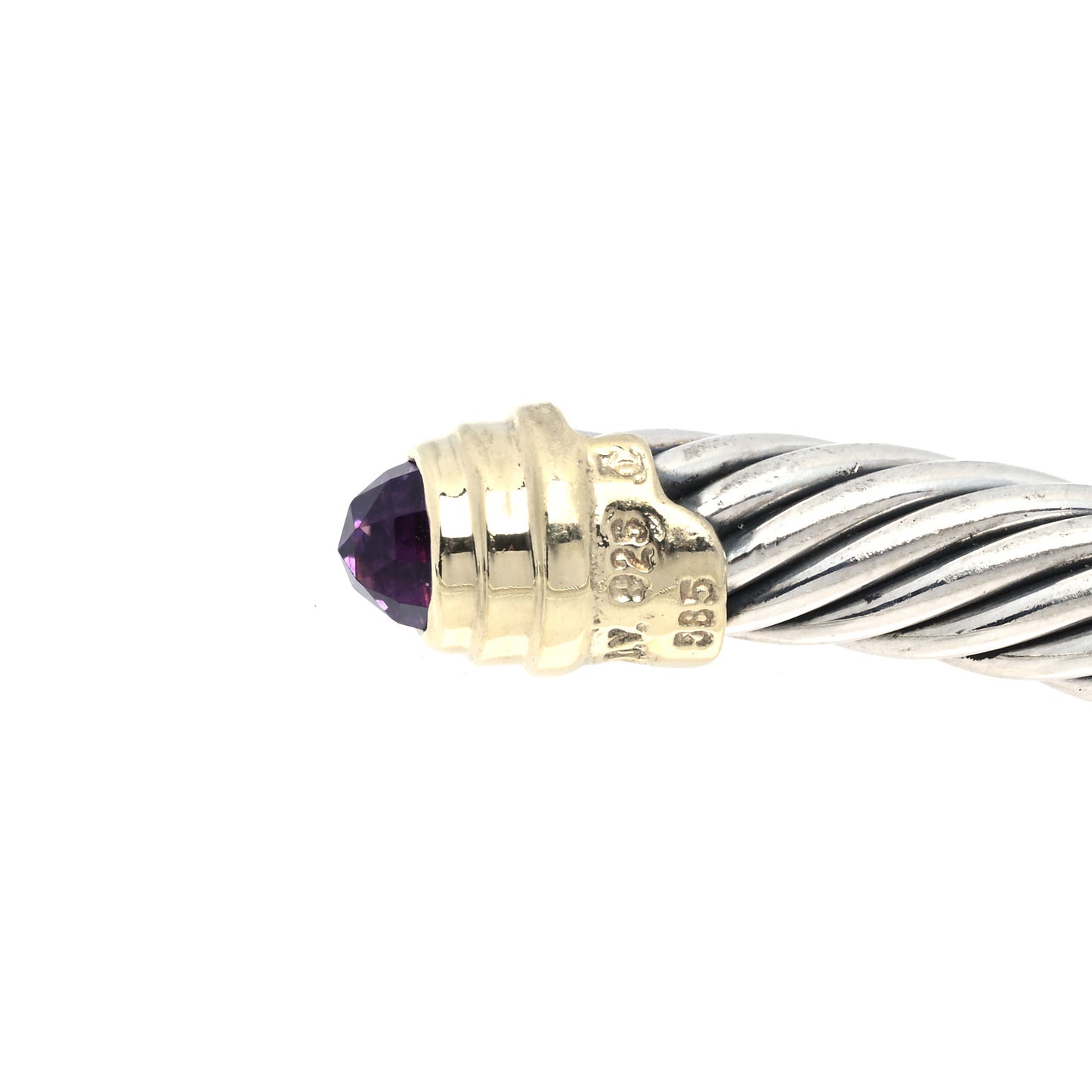 Sterling Silver 14K Yellow Gold Amethyst 5mm Cable Classics Petite Color Bracelet