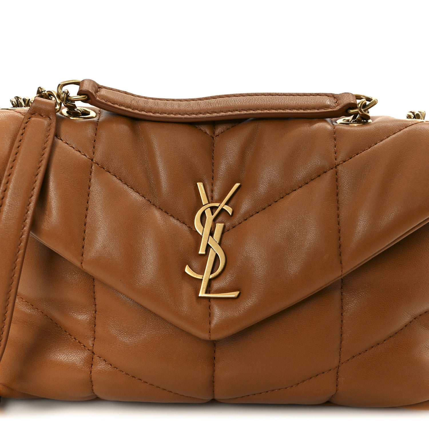 Saint Laurent Lambskin Quilted Toy Loulou Puffer Monogram Chain Satchel Miel Dark 9 of 11