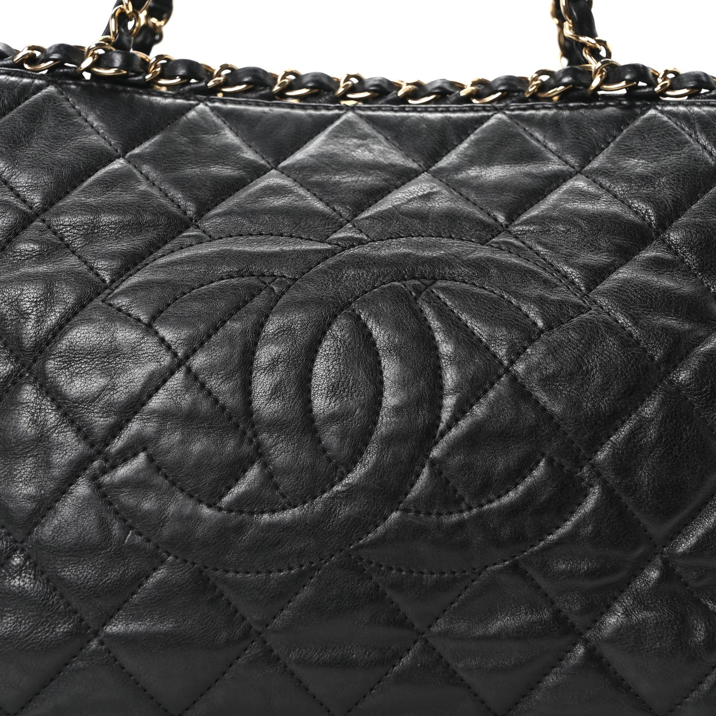 Calfskin Quilted Small Chain Me Tote Black