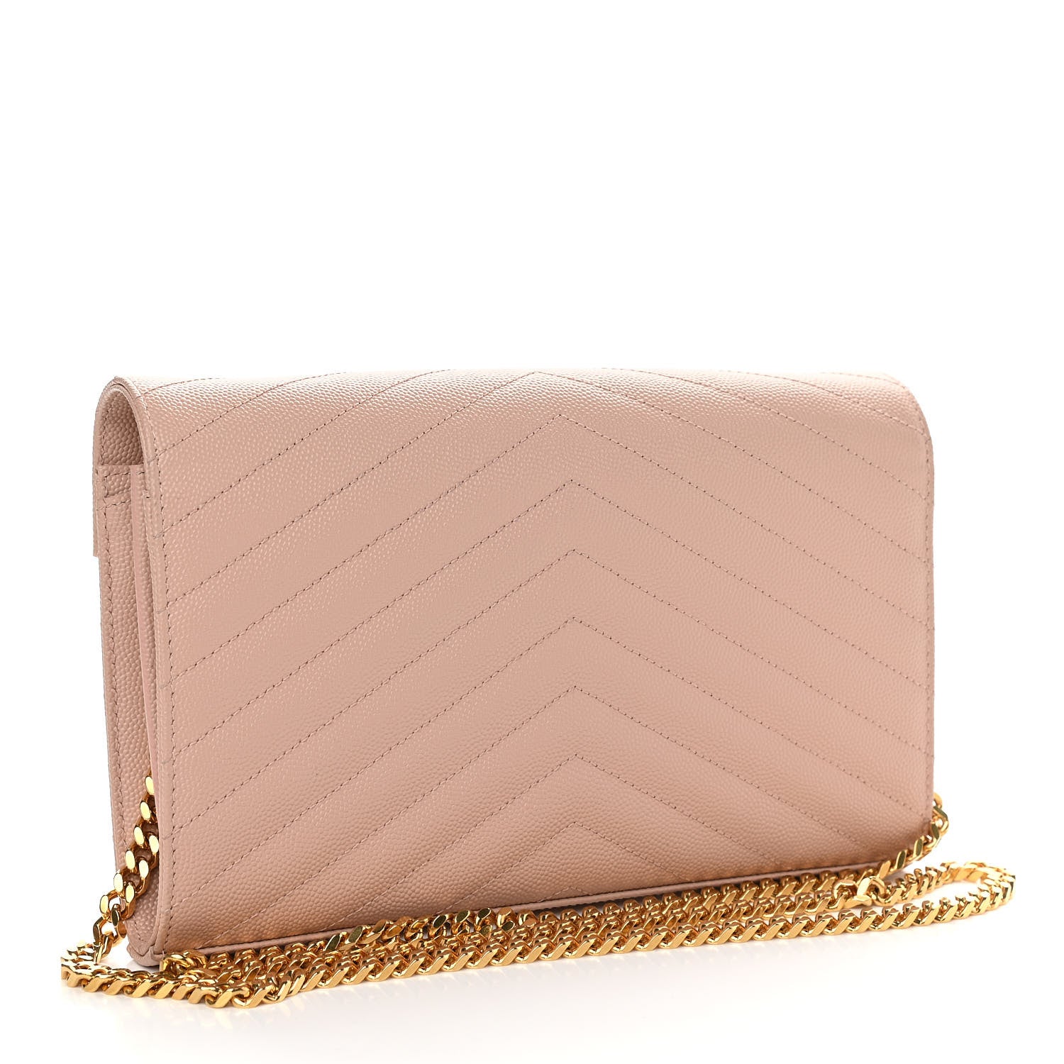 Saint Laurent Grain De Poudre Matelasse Chevron Monogram Chain Wallet Pale Pink 3 of 13