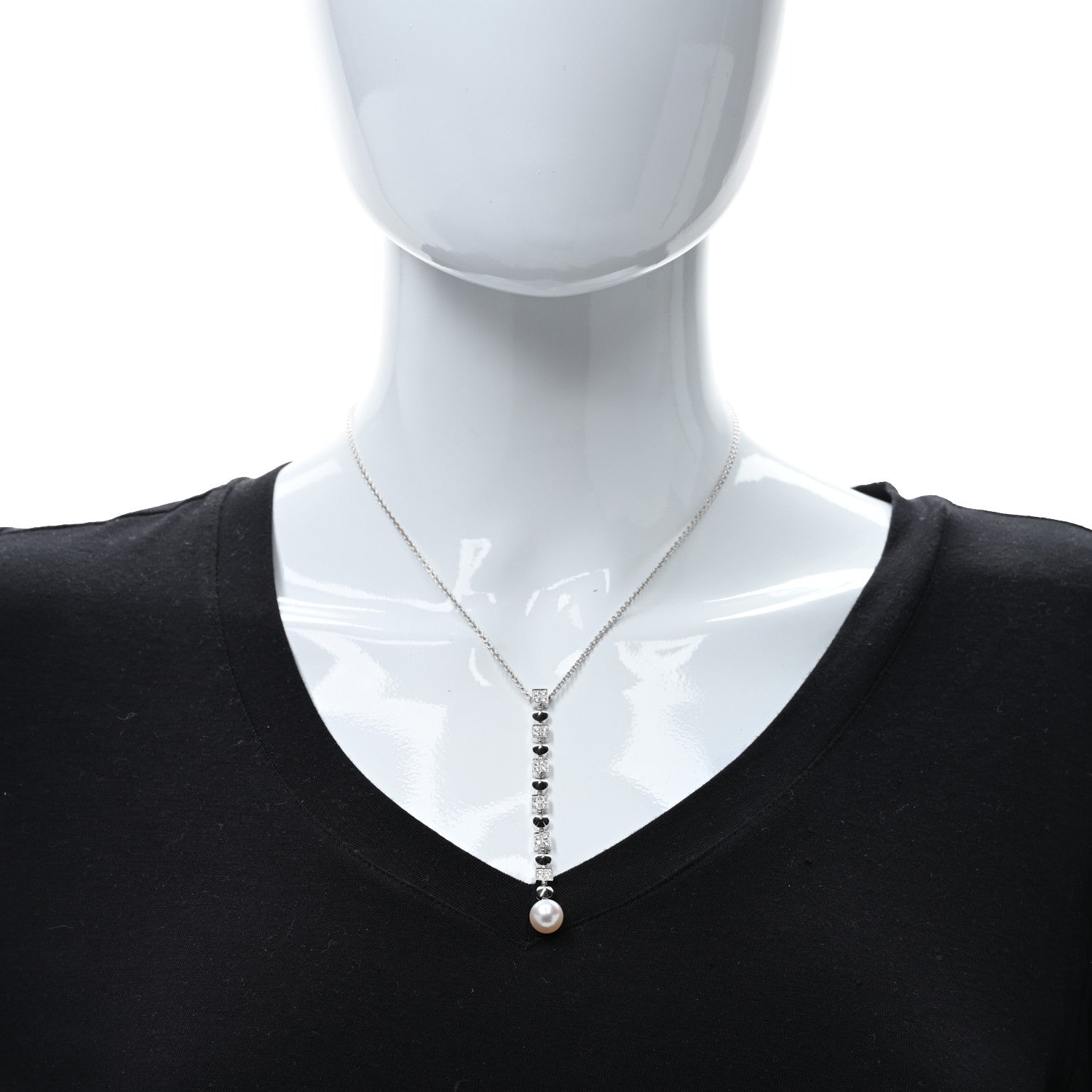 Bulgari 18K White Gold Diamond Pearl Lucea Necklace 3 of 4
