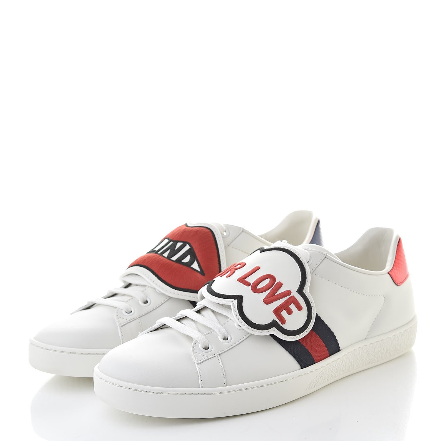 Gucci Calfskin Ayers Web Blind for Love Embroidered Womens Ace Sneakers 40.5 White 3 of 9