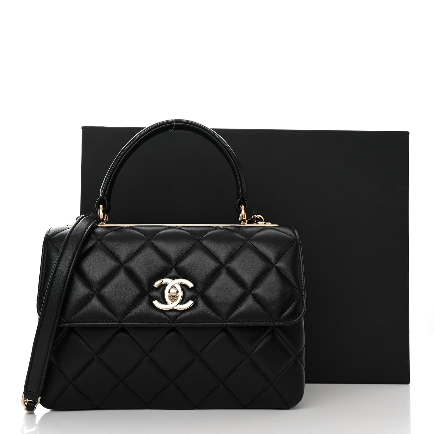 Lambskin Quilted Small Trendy CC Dual Handle Flap Bag Black