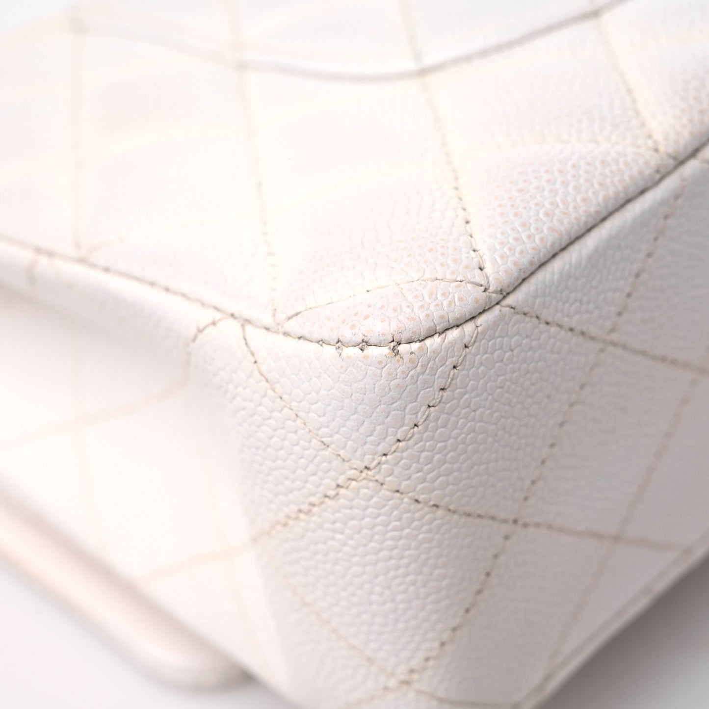 Caviar Quilted Medium Double Flap White
