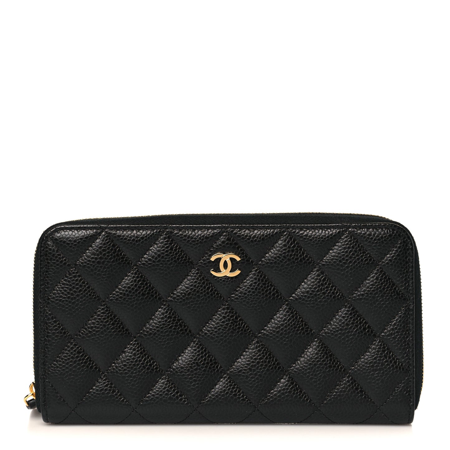 Caviar Quilted Large Gusset Zip Around Wallet Black