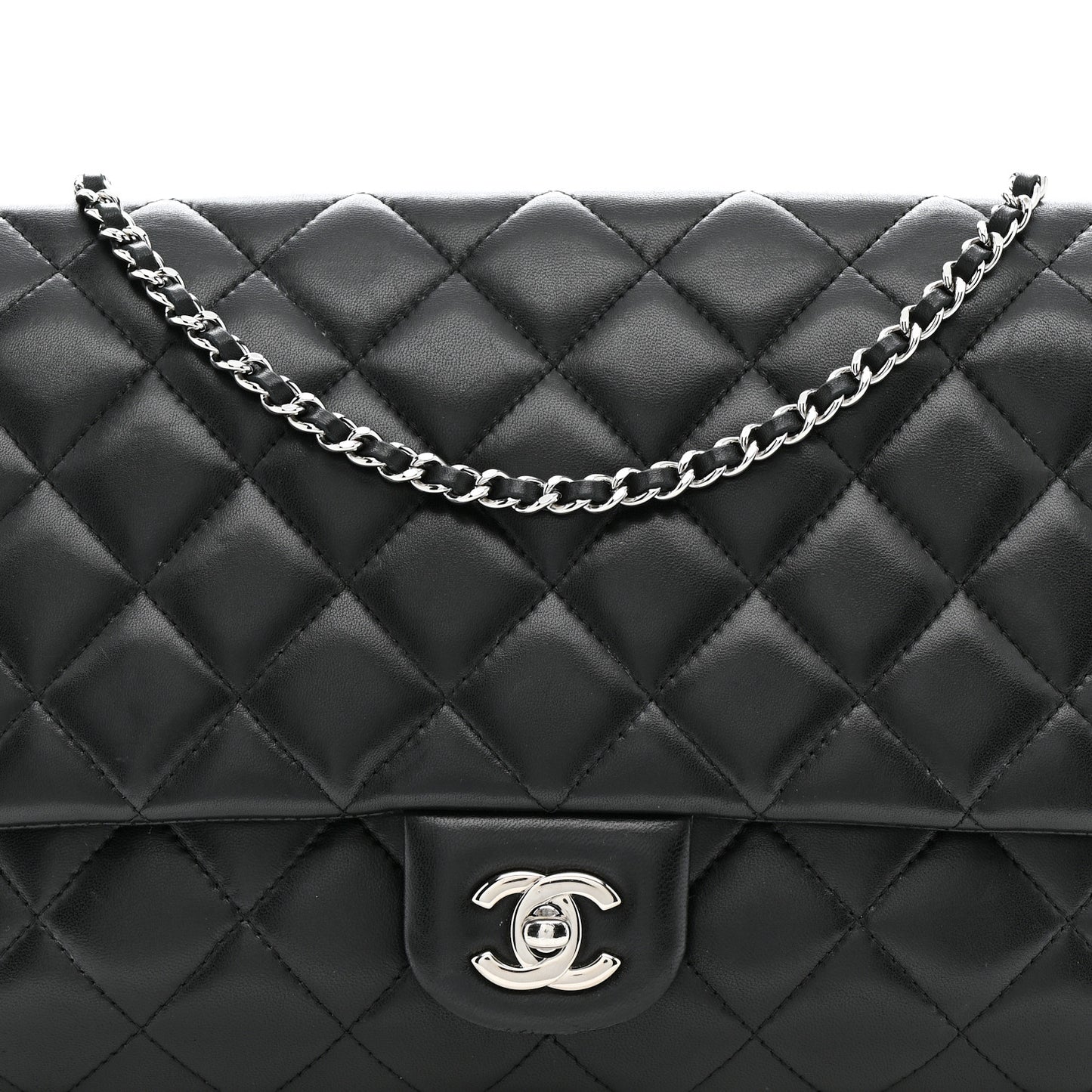 Lambskin Quilted Clutch With Chain Flap Black