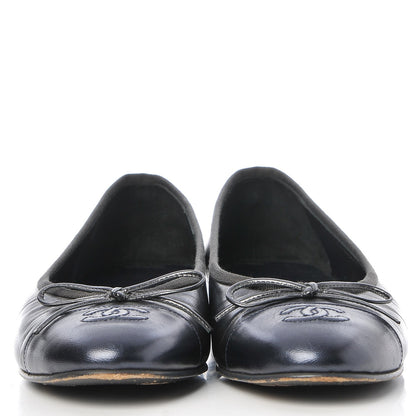 Chanel Metallic Lambskin Cap Toe Ballerina Flats 38 Grey Navy 2 of 10
