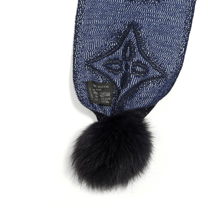 Louis Vuitton Cashmere Mink Fur Monogram Scarf Blue 2 of 3