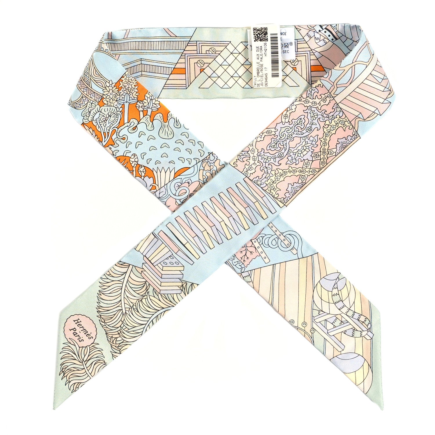 Hermes Silk De l'Ombrelle Aux Duels Twilly Ciel Rose Pale Orange 1 of 5