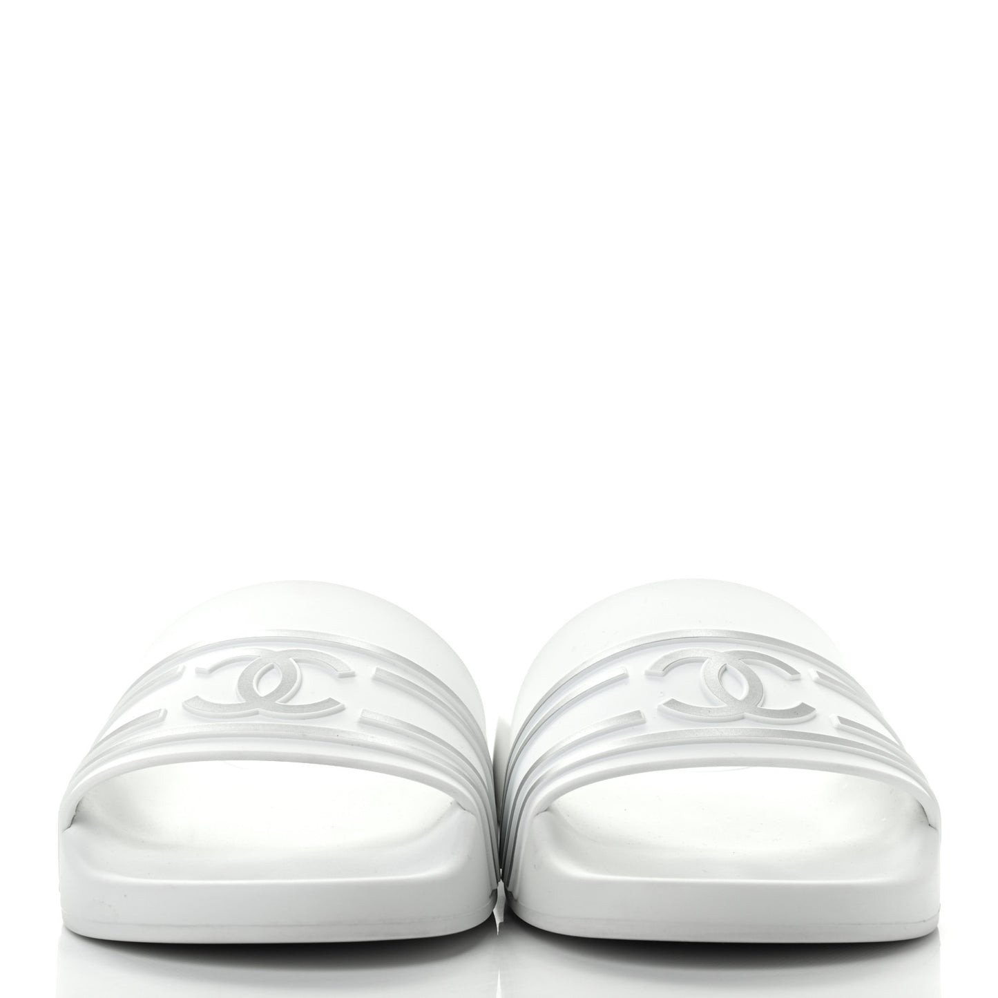 Rubber CC Flat Slide Sandals White