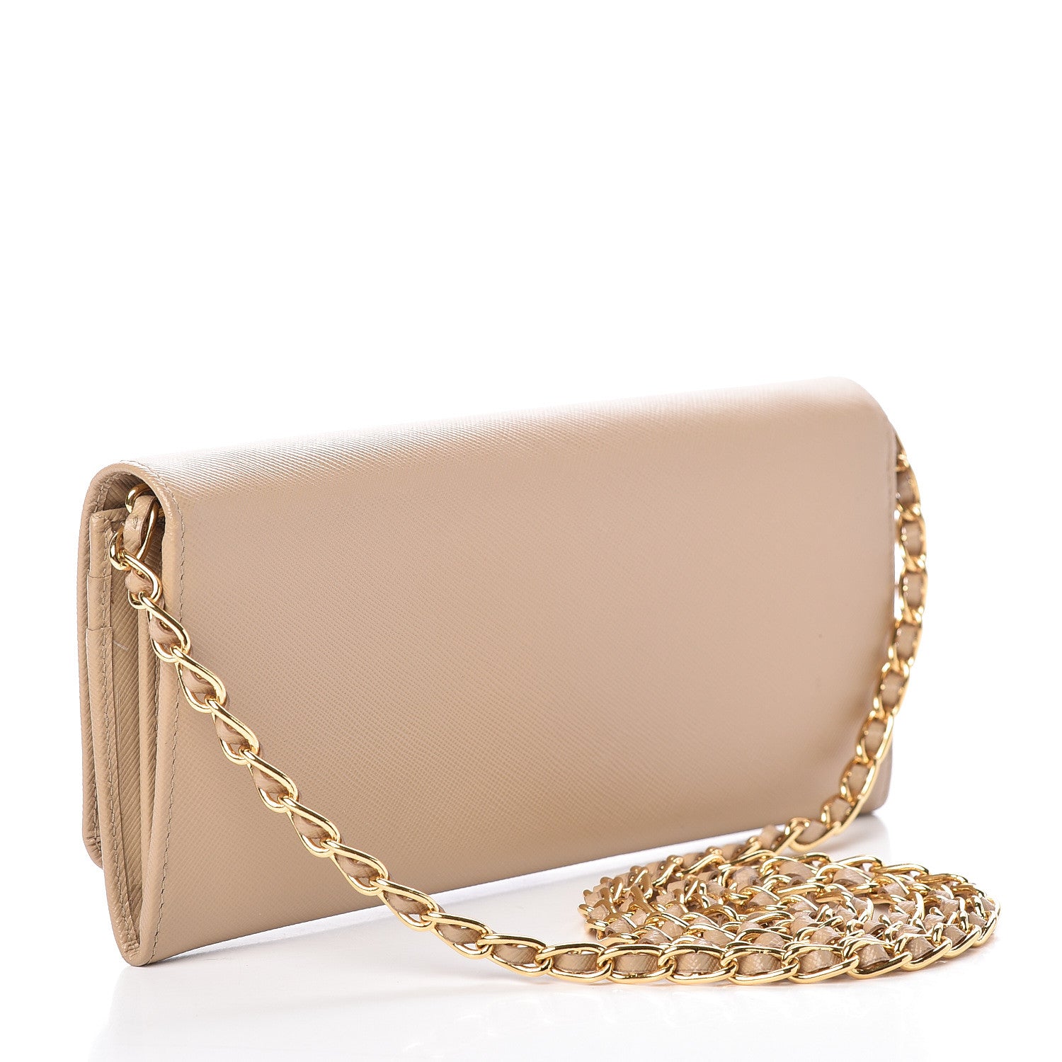 Prada Saffiano Metal Oro Chain Wallet Sabbia 3 of 13
