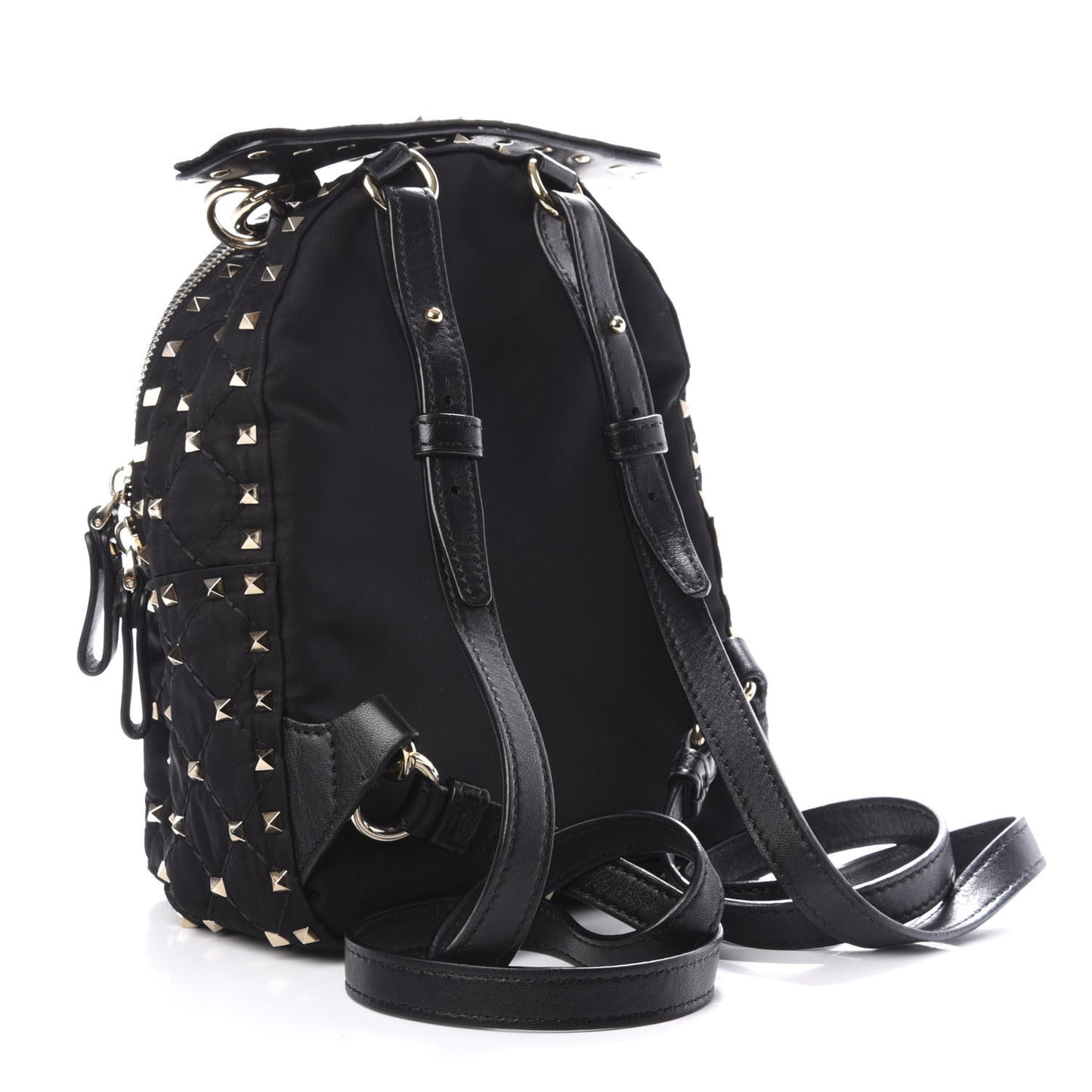 Nylon Quilted Mini Rockstud Spike Backpack Black
