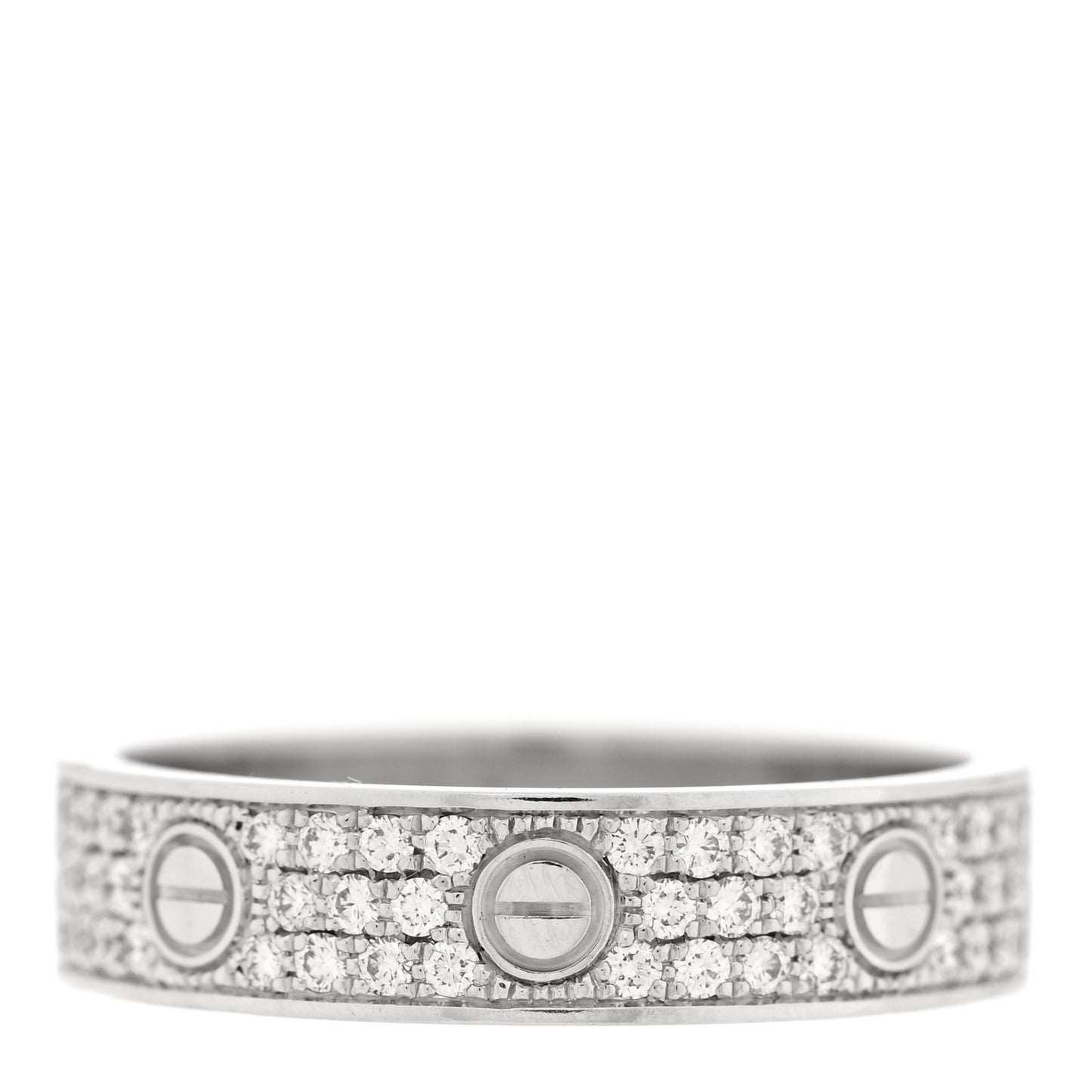 18K White Gold Diamond LOVE Wedding Paved Band Ring 56 7.5