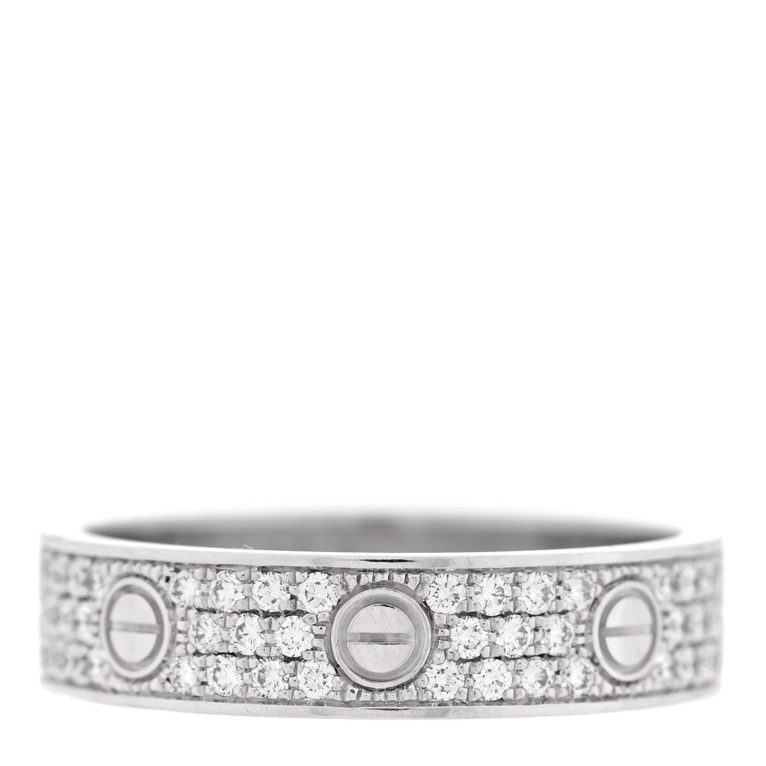 Cartier 18K White Gold Diamond LOVE Wedding Paved Band Ring 56 7.5 1 of 4