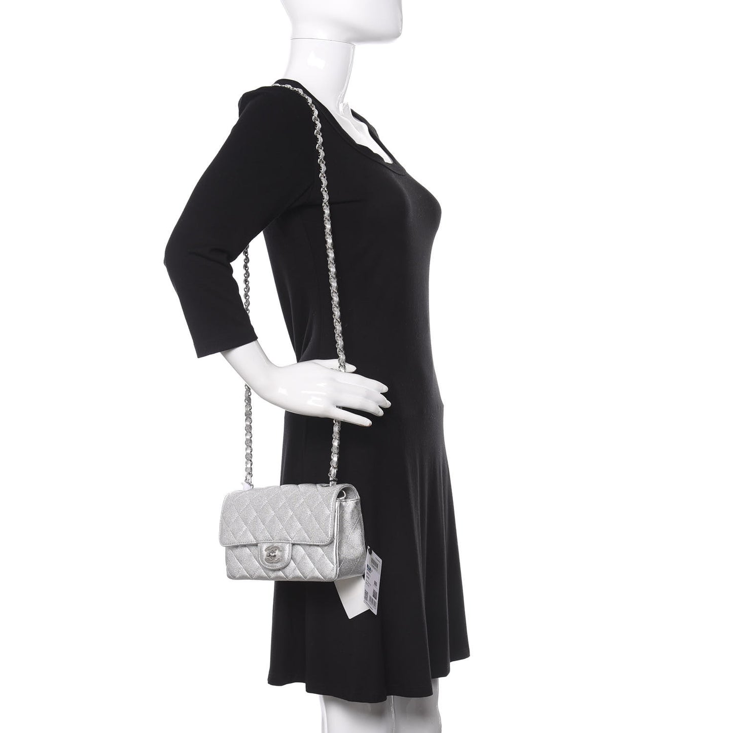 Metallic Lambskin Quilted Mini Rectangular Flap Silver