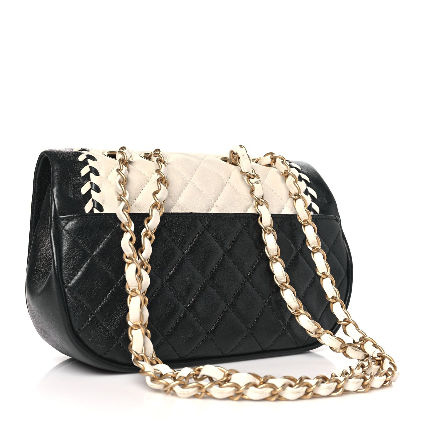 Calfskin Braided Flap White Black
