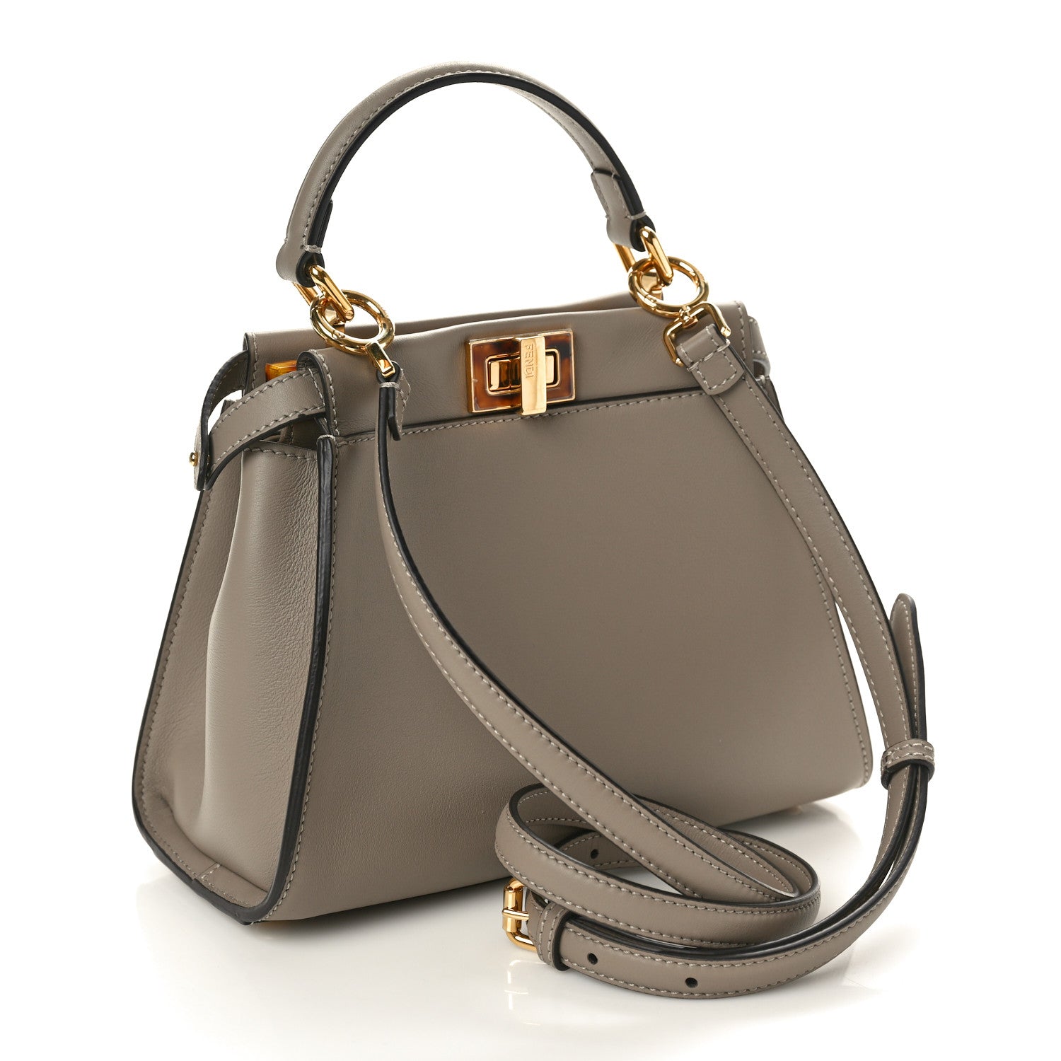 Fendi Vitello Seta Shiny Nappa Plexiglass Tortoise Mini Peekaboo Iconic Satchel Tortora 3 of 10