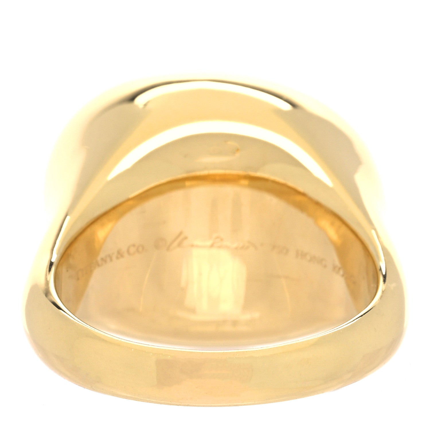 Tiffany 18K Yellow Gold Elsa Peretti Rock Crystal 15 MM Cabochon Ring 61 9.5 3 of 6