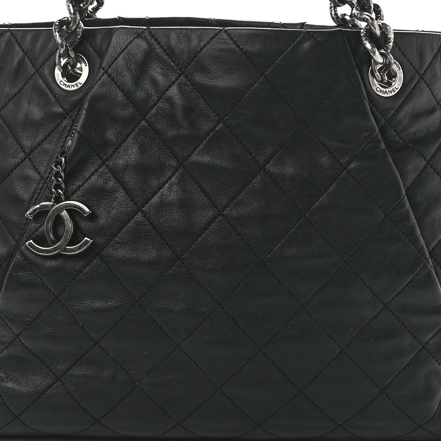 Calfskin Quilted Large Coco Pleats Tote Black