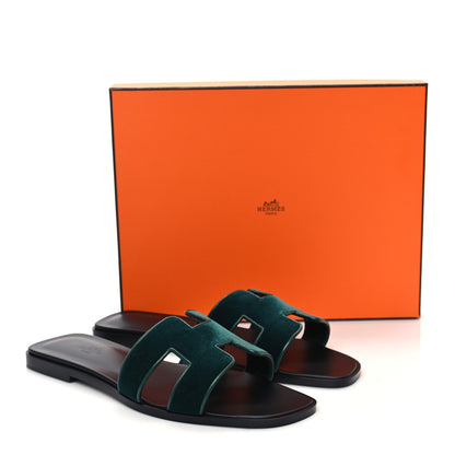 Hermes Velvet Nappa Oran Sandals 40 Vert Fonce 9 of 9