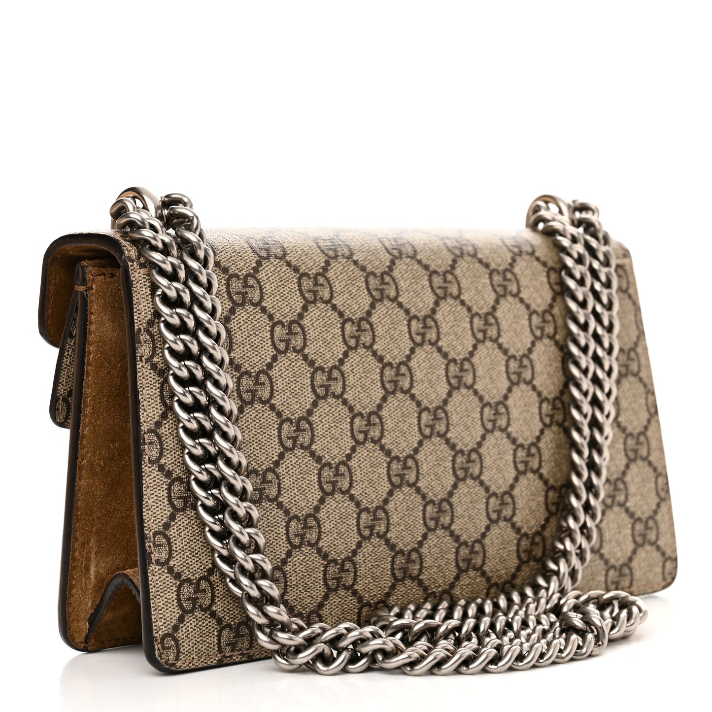 GG Supreme Monogram Suede Crystal Small Dionysus Shoulder Bag Beige Ebony Taupe