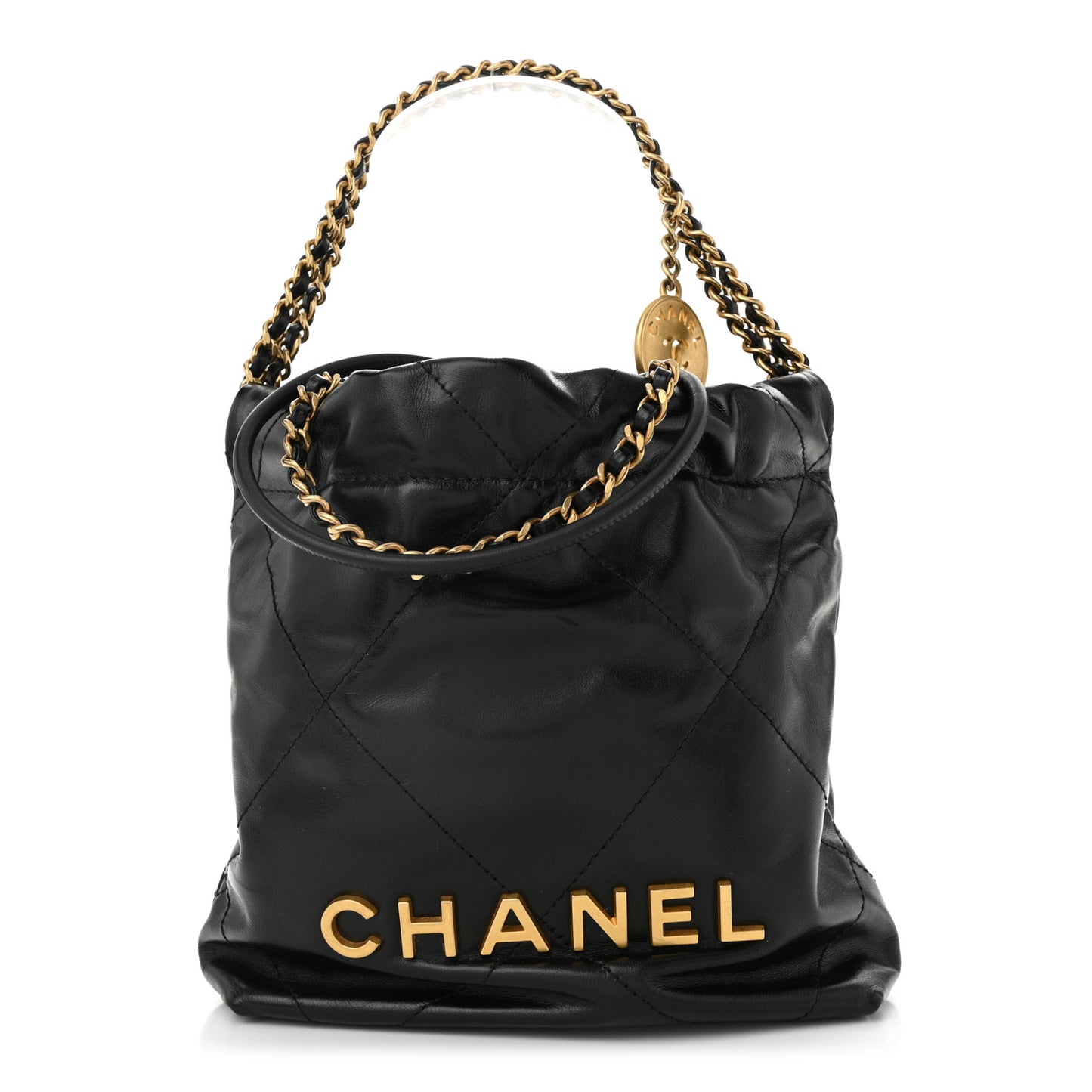 Shiny Calfskin Quilted Mini Chanel 22 Black