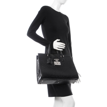 Gucci Ostrich Large Lady Lock Flap Top Handle Bag Black 2 of 7