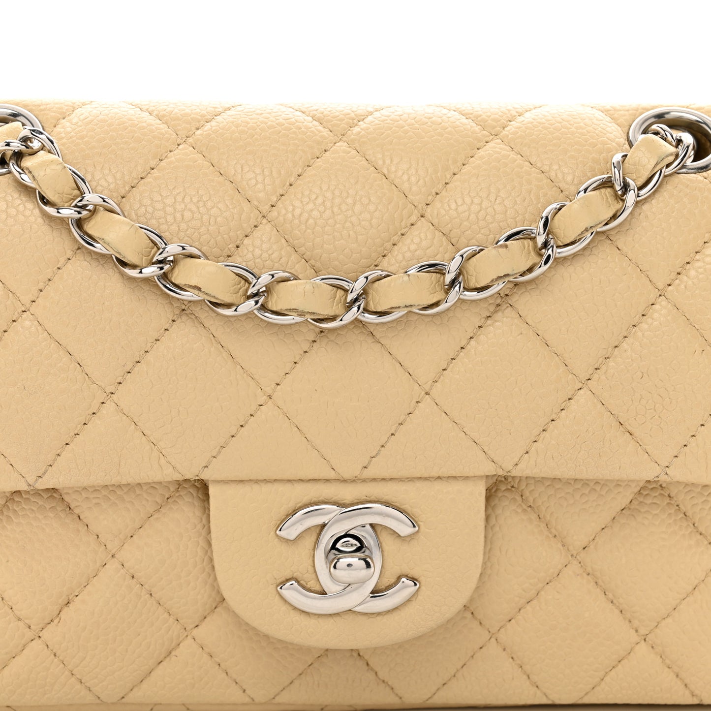 Caviar Quilted Mini Rectangular Flap Light Beige