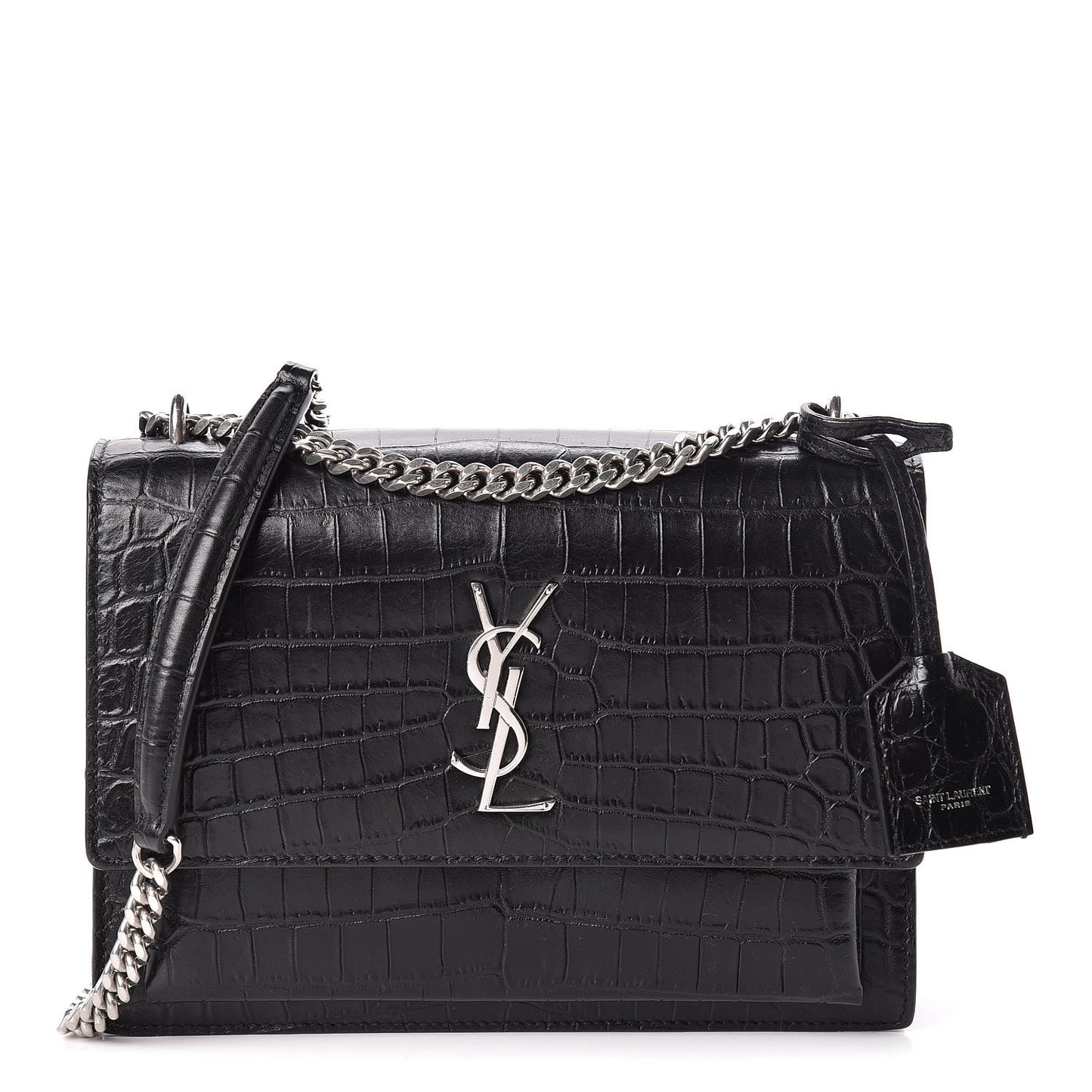 Calfskin Crocodile Embossed Medium Monogram Sunset Black