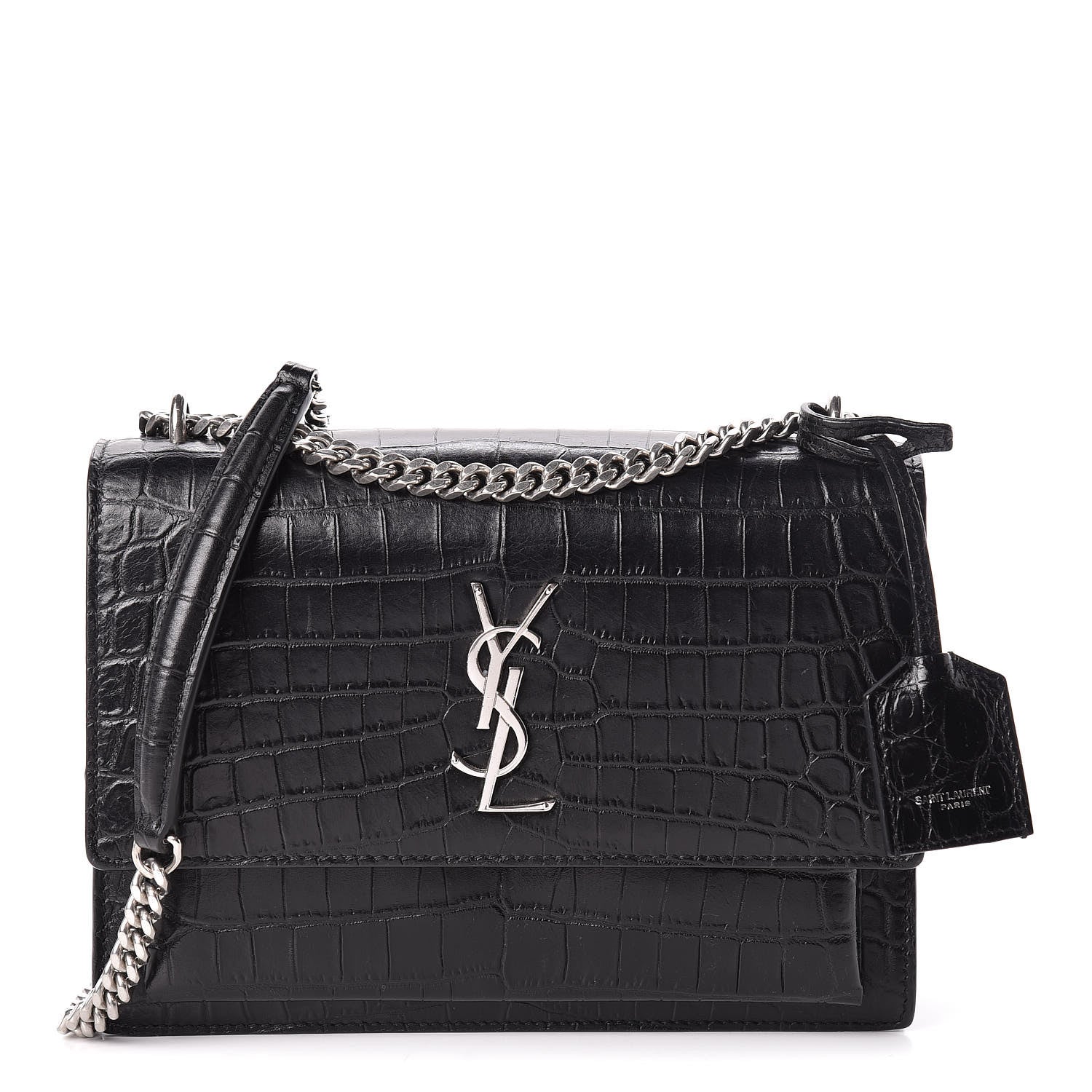 Saint Laurent Calfskin Crocodile Embossed Medium Monogram Sunset Black 1 of 10